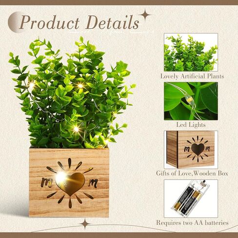 XunYee 3 Packs Artificial Eucalyptus Potted Plant with LED Lights Fake Eucalyptus Lavender Rosemary Plants Indoor Decorations with Wooden Pots Best Mom Ever Gifts for Mom Home Office Farmhouse Decor in Saudi Arabia