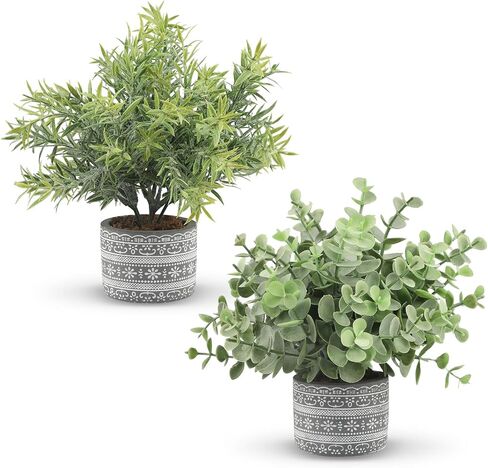 MXJSUA 2 Packs Small Fake Plants, Eucalyptus Rosemary Potted Artificial Plants Indoor Home Decor, Faux Plants for Bathroom Farmhouse Room Office Coffee Table Shelf Desk Home Decor in Saudi Arabia