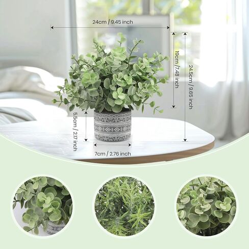 MXJSUA 2 Packs Small Fake Plants, Eucalyptus Rosemary Potted Artificial Plants Indoor Home Decor, Faux Plants for Bathroom Farmhouse Room Office Coffee Table Shelf Desk Home Decor in Saudi Arabia
