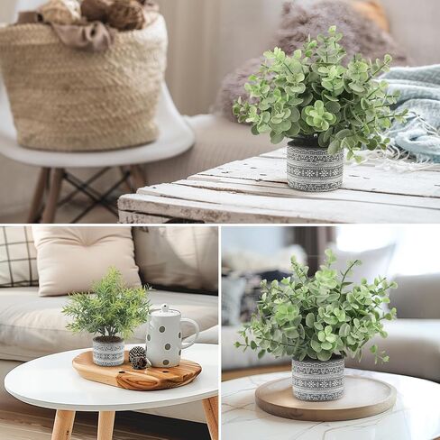 MXJSUA 2 Packs Small Fake Plants, Eucalyptus Rosemary Potted Artificial Plants Indoor Home Decor, Faux Plants for Bathroom Farmhouse Room Office Coffee Table Shelf Desk Home Decor in Saudi Arabia