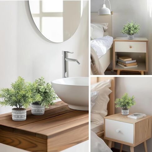MXJSUA 2 Packs Small Fake Plants, Eucalyptus Rosemary Potted Artificial Plants Indoor Home Decor, Faux Plants for Bathroom Farmhouse Room Office Coffee Table Shelf Desk Home Decor in Saudi Arabia