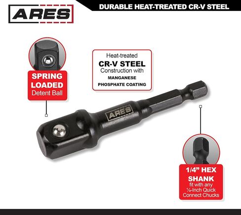 ARES 70387-10-Piece 3/8-Inch Drive 3-Inch Impact Grade Socket Adapter Set - Turns Impact Drill Drivers into High Speed Socket Drivers in Saudi Arabia