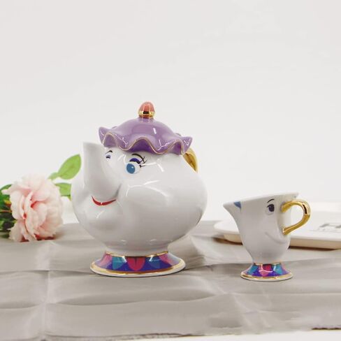 GZHaiTuoSi كارتون جديد الجمال والوحش إبريق الشاي القدح Mrs Potts Chip براد شاي كوب مجموعة واحدة جميلة ومجموعة in Kuwait
