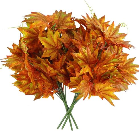 4PCS Fall Artificial Decor Maple Leaves 10 Branches Autumn Faux Leaf Decoration Stem Fall Leaves for Fall Indoor Outdoor Decor Home Kitchen Thanksgiving Table Centerpieces Decoration in Saudi Arabia