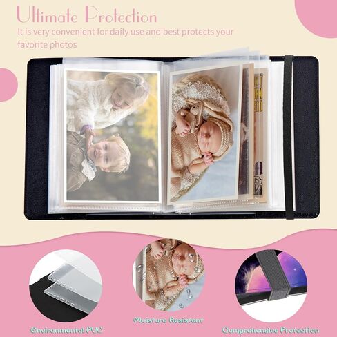 Photo Album 5x7 Photos - 60 Photos Capacity PU Leather Cover Photo Album with Strong Elastic Band, Portable Picture Album for Family Wedding Wedding Anniversary, Palm Trees Beach in Saudi Arabia