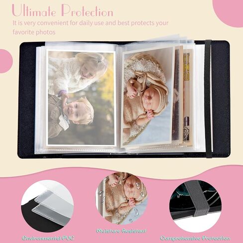 Photo Album 5x7 Photos - 60 Photos Capacity PU Leather Cover Photo Album with Strong Elastic Band, Portable Picture Album for Family Wedding Wedding Anniversary, Palm Trees Beach in Saudi Arabia