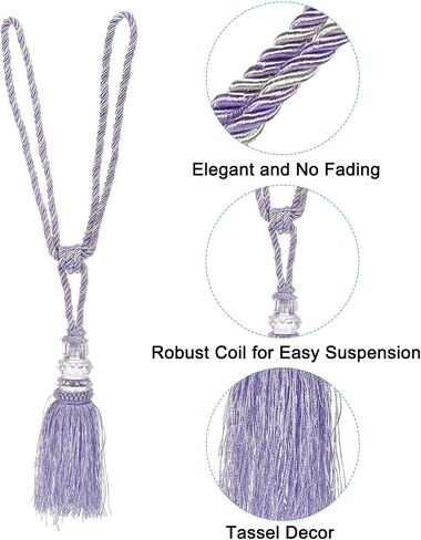 PATIKIL Curtain Tiebacks, 2 Pack Handmade Crystal Curtain Holdbacks Rope with Tassel Home Office Hotel Decorative, Light Purple in Saudi Arabia