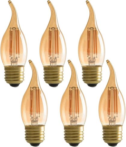 لمبة ثريا خيوط LED بقدرة 4 وات، طراز إديسون الكلاسيكي العتيق، مصابيح إضاءة زجاجية كهرمانية بقاعدة قياسية E26، طرف لهب ذهبي اللون، ما يعادل 40 وات، أبيض دافئ للغاية 2200 ك، حزمة من 6 قطع in Saudi Arabia