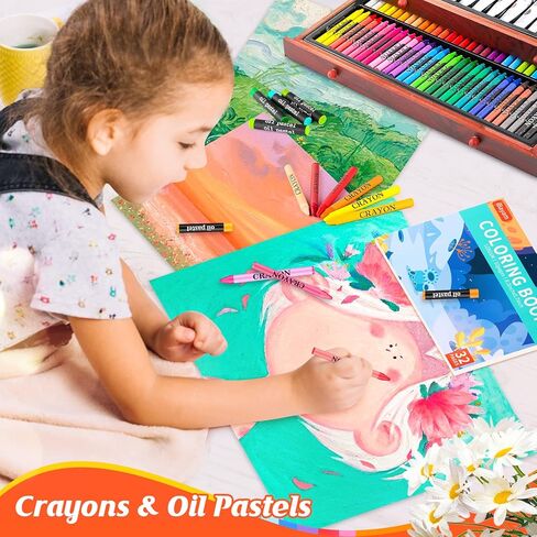 iBayam Art Supplies، مجموعة فنية فاخرة مع 2 لوحة رسم A4، 1 كتاب تلوين، 24 طلاء أكريليك، قماش، أقلام تلوين، أقلام ملونة، صندوق هدايا إبداعي للمبتدئين الفنانين البالغين (أزرق معكرون) in Kuwait