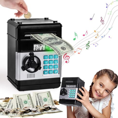 Refasy Piggy Bank Toys for Boys 6 7 8 9 10 11, Money Saving Box Toys Teen Boys Age 8 9 10 11 12 Kids Christmas Birthday Gifts ATM Saving Machine for 5 6 7 8 Black Piggy Bank for Real Money in Kuwait