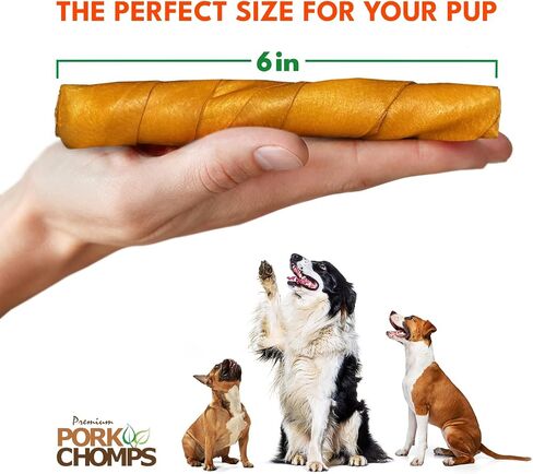 Pork Chomps Baked Pork Skin Dog Chews, 6-inch Twists, Real Chicken Wrap, 4 Count in Kuwait