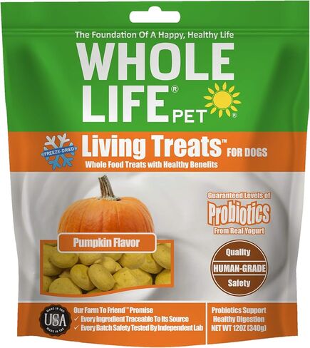 Whole Life Pet Human Grade Probiotic Dog Treats - Pumpkin & Yogurt – Easy Digestion, Firmer Stool, Sensitive Stomachs - Made in The USA in Saudi Arabia
