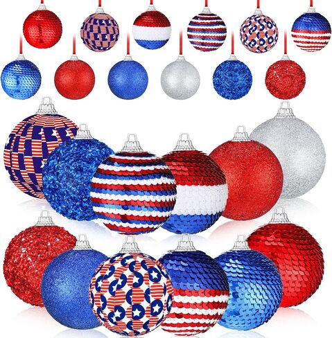 Leitee 12 Pcs Patriotic Ornaments for Tree Happy Labor Day Ball Decoration 4th of July Veteran Day Hanging Ornament 2.4 Inch Red Blue White Ornament Independence Day Decor for Christmas Home Party in Saudi Arabia