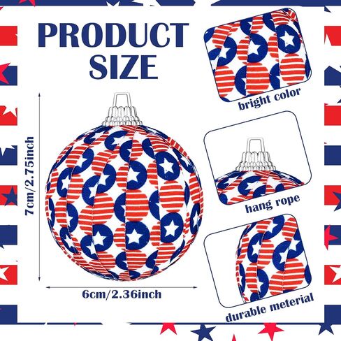 Leitee 12 Pcs Patriotic Ornaments for Tree Happy Labor Day Ball Decoration 4th of July Veteran Day Hanging Ornament 2.4 Inch Red Blue White Ornament Independence Day Decor for Christmas Home Party in Saudi Arabia