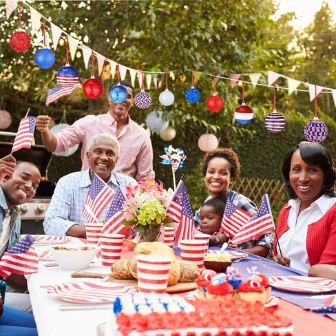 Leitee 12 Pcs Patriotic Ornaments for Tree Happy Labor Day Ball Decoration 4th of July Veteran Day Hanging Ornament 2.4 Inch Red Blue White Ornament Independence Day Decor for Christmas Home Party in Saudi Arabia