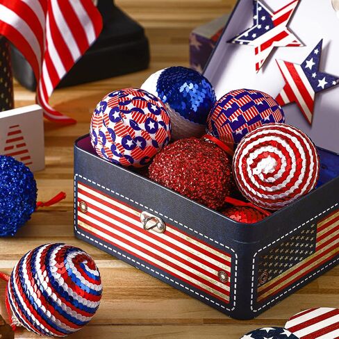 Leitee 12 Pcs Patriotic Ornaments for Tree Happy Labor Day Ball Decoration 4th of July Veteran Day Hanging Ornament 2.4 Inch Red Blue White Ornament Independence Day Decor for Christmas Home Party in Saudi Arabia