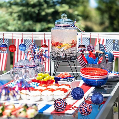 Leitee 12 Pcs Patriotic Ornaments for Tree Happy Labor Day Ball Decoration 4th of July Veteran Day Hanging Ornament 2.4 Inch Red Blue White Ornament Independence Day Decor for Christmas Home Party in Saudi Arabia