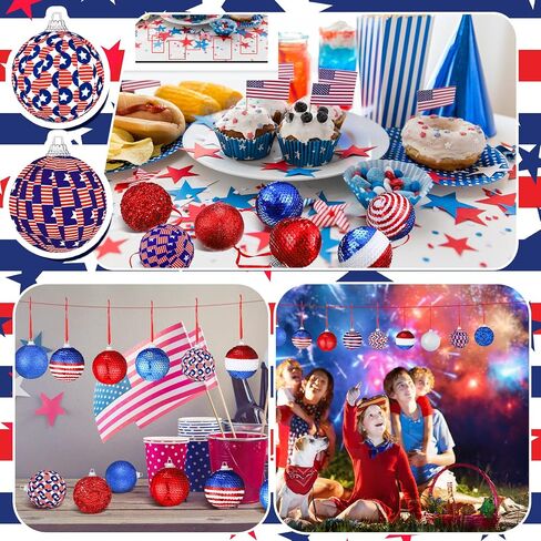Leitee 12 Pcs Patriotic Ornaments for Tree Happy Labor Day Ball Decoration 4th of July Veteran Day Hanging Ornament 2.4 Inch Red Blue White Ornament Independence Day Decor for Christmas Home Party in Saudi Arabia