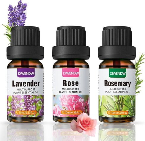Rose Essential Oil Organic,Moisturizing Long Lasting Quickly Absorbed Lavender Rose Oil Rosemary Essential Oil Set for Face,Hair Care,Skin,Aromatherapy,Massage & Diffuser（3PCS） in Saudi Arabia