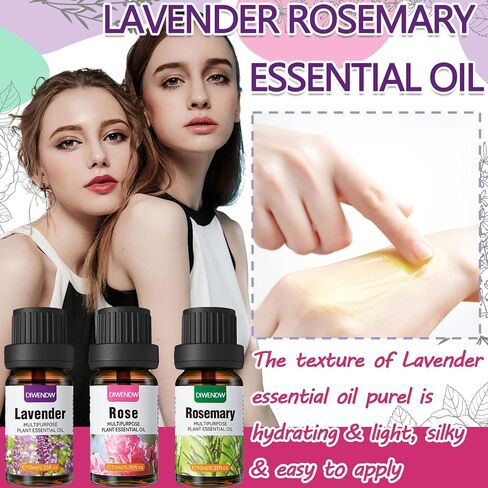 Rose Essential Oil Organic,Moisturizing Long Lasting Quickly Absorbed Lavender Rose Oil Rosemary Essential Oil Set for Face,Hair Care,Skin,Aromatherapy,Massage & Diffuser（3PCS） in Saudi Arabia