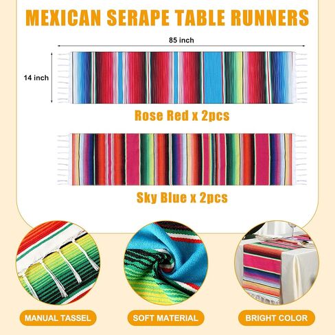 28 Pcs Mexican Fiesta Party Decorations Include 4 Pcs Mexican Table Runner 12 Pcs Mini Wooden Maracas 12 Pcs Fiesta Beaded Necklaces for Birthday Musical Party Favor in Saudi Arabia