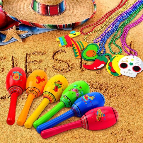 28 Pcs Mexican Fiesta Party Decorations Include 4 Pcs Mexican Table Runner 12 Pcs Mini Wooden Maracas 12 Pcs Fiesta Beaded Necklaces for Birthday Musical Party Favor in Saudi Arabia