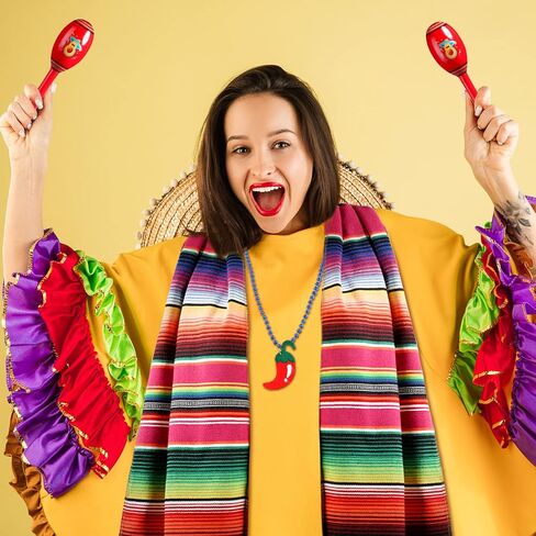 28 Pcs Mexican Fiesta Party Decorations Include 4 Pcs Mexican Table Runner 12 Pcs Mini Wooden Maracas 12 Pcs Fiesta Beaded Necklaces for Birthday Musical Party Favor in Saudi Arabia