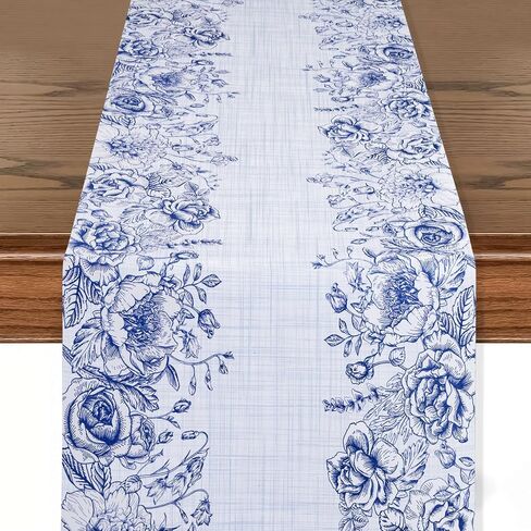 RUSPEPA Paper Table Runner with Fragrance Blue Flowers Table Runner for Dining, Party Decorations - 14 inches x 16.4 feet - Blue Flower in Saudi Arabia
