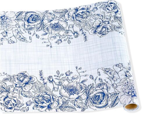 RUSPEPA Paper Table Runner with Fragrance Blue Flowers Table Runner for Dining, Party Decorations - 14 inches x 16.4 feet - Blue Flower in Saudi Arabia