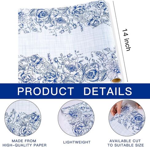 RUSPEPA Paper Table Runner with Fragrance Blue Flowers Table Runner for Dining, Party Decorations - 14 inches x 16.4 feet - Blue Flower in Saudi Arabia