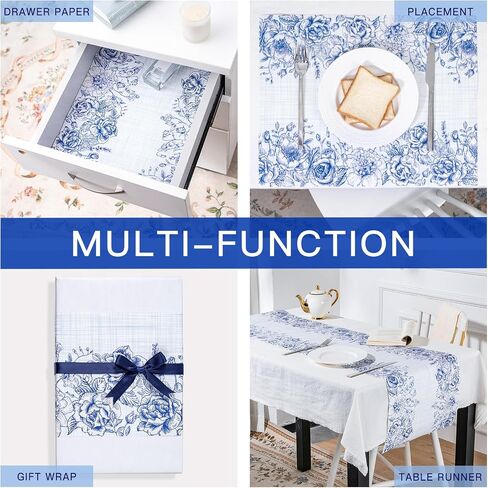 RUSPEPA Paper Table Runner with Fragrance Blue Flowers Table Runner for Dining, Party Decorations - 14 inches x 16.4 feet - Blue Flower in Saudi Arabia