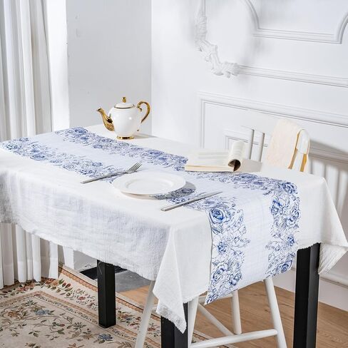 RUSPEPA Paper Table Runner with Fragrance Blue Flowers Table Runner for Dining, Party Decorations - 14 inches x 16.4 feet - Blue Flower in Saudi Arabia