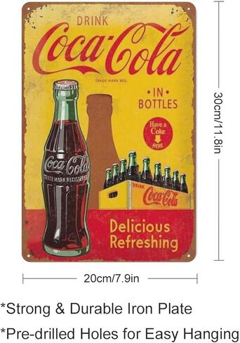 Coca Cola Metal Tin Sign Delicious Refreshing Poster Retro Metal Sign Vintage Tin Sign for Cafe Bar Home Wall Decor 12 X 8 inch in Kuwait