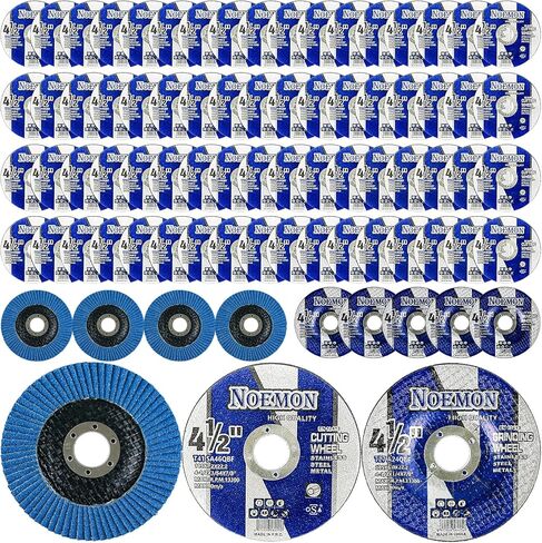قطع العجلات 4 1/2 بوصة زاوية طاحونة قطع القرص ملحقات طاحونة زاوية للمعادن والفولاذ المقاوم للصدأ عجلة طاحونة (75 حزمة قطع العجلات + 5 عجلات طاحونة + 4 أقراص رفرف ، 84 حزمة) in Kuwait