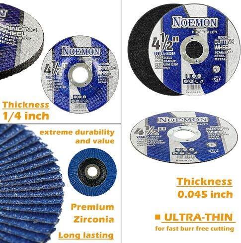 قطع العجلات 4 1/2 بوصة زاوية طاحونة قطع القرص ملحقات طاحونة زاوية للمعادن والفولاذ المقاوم للصدأ عجلة طاحونة (75 حزمة قطع العجلات + 5 عجلات طاحونة + 4 أقراص رفرف ، 84 حزمة) in Kuwait