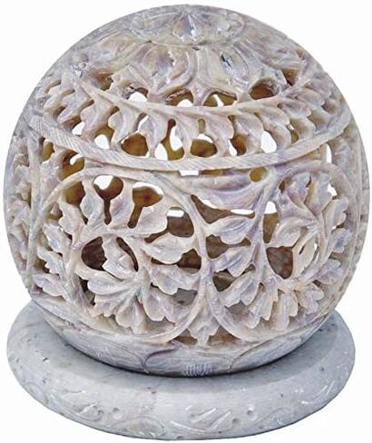 Tea Light Candle Holder with Carved Stone Sculpture Figurine Decorative Candle Lantern Unique Handmade Decorative Stoneware 4 Inch in Kuwait