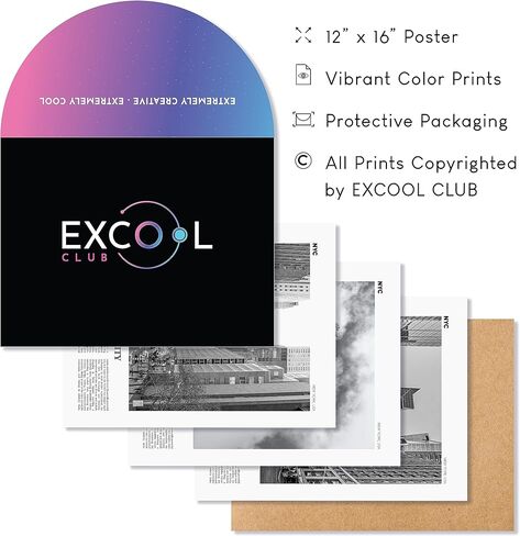 لوحة فنية جدارية لأفق نيويورك من EXCOOL CLUB - ملصق مدينة نيويورك باللونين الأبيض والأسود مقاس 12x16، ديكور جداري فني لمدينة نيويورك، مطبوعات مناظر مدينة نيويورك، صور مدينة نيويورك لديكورات مكتب غرفة النوم المنزلية (غير مؤطرة) in Kuwait