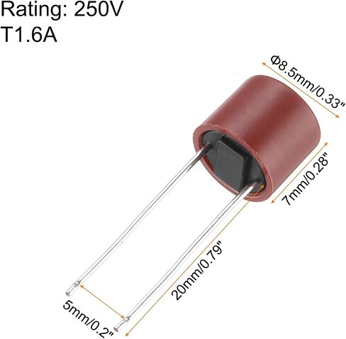 uxcell 50Pcs Cylindrical DIP Mounted Miniature Round Slow Blow Micro Fuse for Electronic Parts PCB LCD Repair, T8A 8A 250V, Red in Saudi Arabia