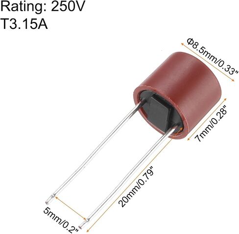 uxcell 50Pcs Cylindrical DIP Mounted Miniature Round Slow Blow Micro Fuse for Electronic Parts PCB LCD Repair, T8A 8A 250V, Red in Saudi Arabia