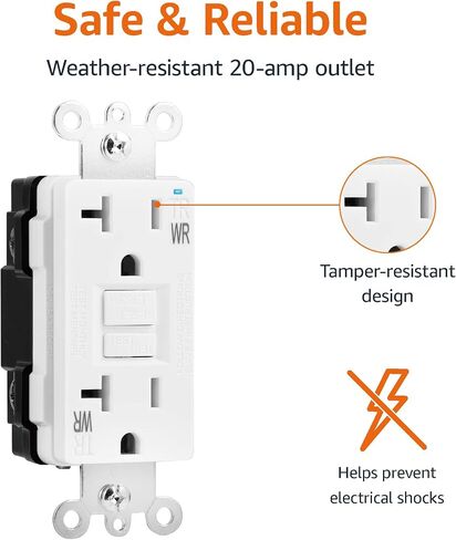 Amazon Basics Weather-Resistant GFCI Receptacle with LED Indicator, 20 Amp, White in Saudi Arabia