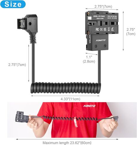 FOMITO 2-Sided NPF Dummy Battery Power Adapter to D-tap Power Cable with USB-C Output Connecting V-Mount Battery for Field Monitor, Wireless Video Transmission, LED Light, Camera, Smartphone in Saudi Arabia