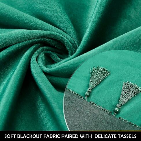 Black Velvet Curtains 63 inch Length Blackout Curtains for Bedroom Rod Pocket Window Curtains with Tassels Light Blocking Thermal Insulation Drapes for Living Room Set of 2 Panels 52"x63" in Saudi Arabia