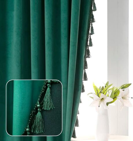 Black Velvet Curtains 63 inch Length Blackout Curtains for Bedroom Rod Pocket Window Curtains with Tassels Light Blocking Thermal Insulation Drapes for Living Room Set of 2 Panels 52"x63" in Saudi Arabia