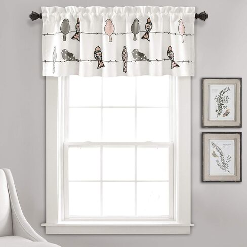 ستارة تصفية للضوء من Lush Decor Rowley Birds، لوحة واحدة، 52 بوصة عرض × 18 بوصة طول، أحمر الخدود والرمادي - نمط الطيور الزهرية الملونة - ستارة الطيور غريبة الأطوار والمرح - ديكور نافذة المزرعة والساحل وبوهو in Saudi Arabia