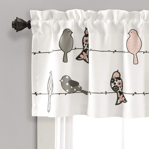 ستارة تصفية للضوء من Lush Decor Rowley Birds، لوحة واحدة، 52 بوصة عرض × 18 بوصة طول، أحمر الخدود والرمادي - نمط الطيور الزهرية الملونة - ستارة الطيور غريبة الأطوار والمرح - ديكور نافذة المزرعة والساحل وبوهو in Saudi Arabia