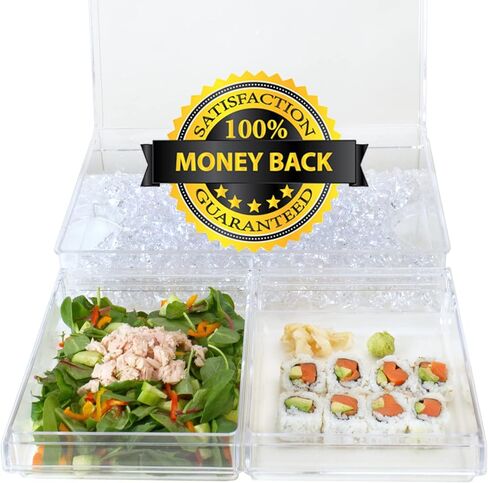 طبق حفلات من قسمين مبرد بالثلج من إمبيريلوكس - 2 صواني تقديم كبيرة قابلة للإزالة وغطاء مفصلي | مثالية لسلطات المعكرونة والمقبلات والأطعمة البحرية والفواكه واللحوم والحلويات والمزيد | 3 ملقط متضمنة in Kuwait