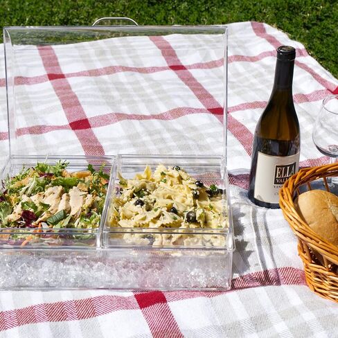 طبق حفلات من قسمين مبرد بالثلج من إمبيريلوكس - 2 صواني تقديم كبيرة قابلة للإزالة وغطاء مفصلي | مثالية لسلطات المعكرونة والمقبلات والأطعمة البحرية والفواكه واللحوم والحلويات والمزيد | 3 ملقط متضمنة in Kuwait