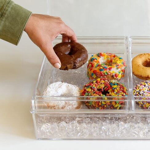 طبق حفلات من قسمين مبرد بالثلج من إمبيريلوكس - 2 صواني تقديم كبيرة قابلة للإزالة وغطاء مفصلي | مثالية لسلطات المعكرونة والمقبلات والأطعمة البحرية والفواكه واللحوم والحلويات والمزيد | 3 ملقط متضمنة in Kuwait