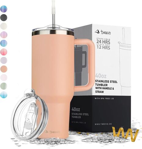 40 oz Tumbler With Handle and Straw Made of Stainless Steel - Double Wall Vacuum Insulated Tumbler With Lid - Sweat Proof Easy Grip, BPA-Free, Dishwasher Safe Tumbler (Misty Pink) in Saudi Arabia