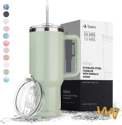 40 oz Tumbler With Handle and Straw Made of Stainless Steel - Double Wall Vacuum Insulated Tumbler With Lid - Sweat Proof Easy Grip, BPA-Free, Dishwasher Safe Tumbler (Misty Pink) in Saudi Arabia